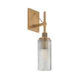 Webster Outdoor Wall Light, Medium 18", Patina Brass and Clear Reeded Glass
