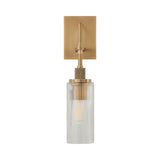 Webster Outdoor Wall Light, Medium 18", Patina Brass and Clear Reeded Glass