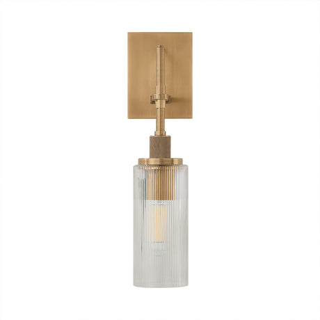 Webster Outdoor Wall Light, Medium 18", Patina Brass and Clear Reeded Glass