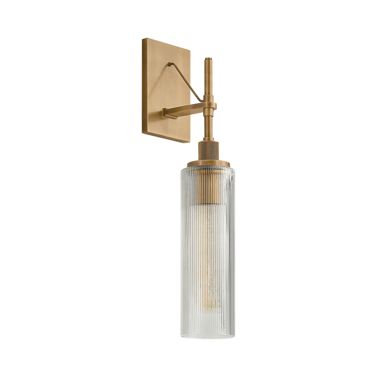 Webster Outdoor Wall Light, Large 22", Patina Brass and Clear Reeded Glass