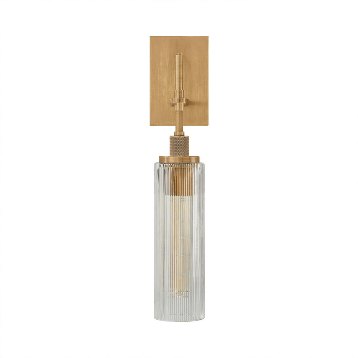 Webster Outdoor Wall Light, Large 22", Patina Brass and Clear Reeded Glass