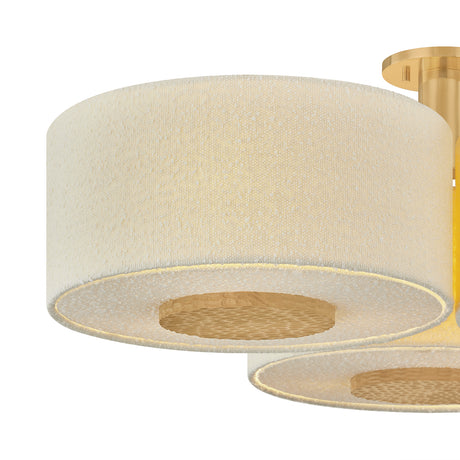 Wolfe Extra Large Semi-Flush 40", Ivory Boucle, Aged Brass and Beech Wood