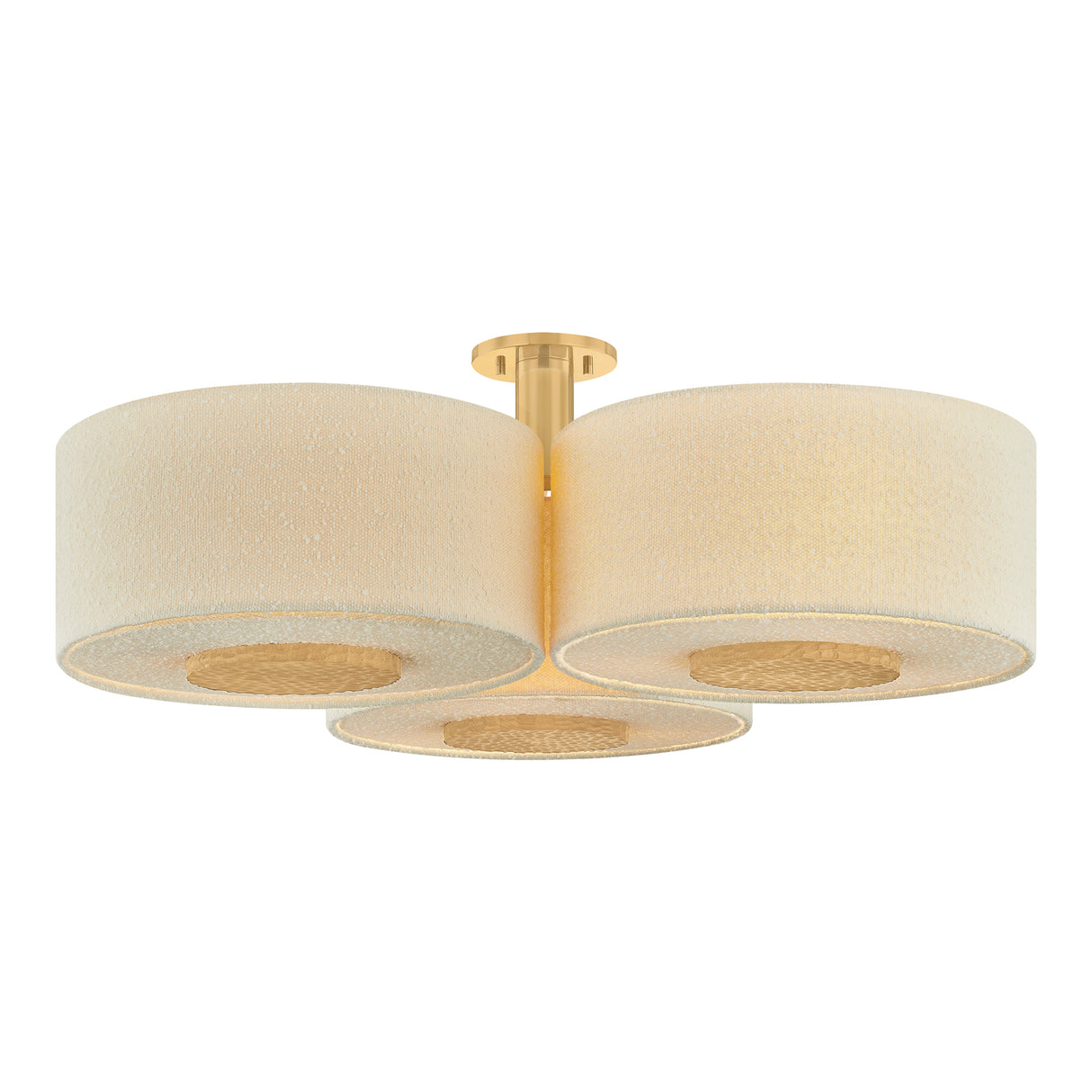 Wolfe Extra Large Semi-Flush 40", Ivory Boucle, Aged Brass and Beech Wood