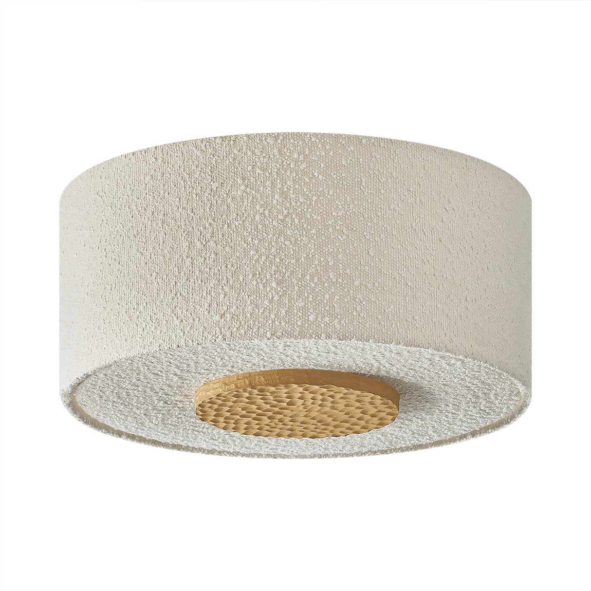 Wolfe Medium Semi-Flush 18", Ivory Boucle, Aged Brass and Beech Wood
