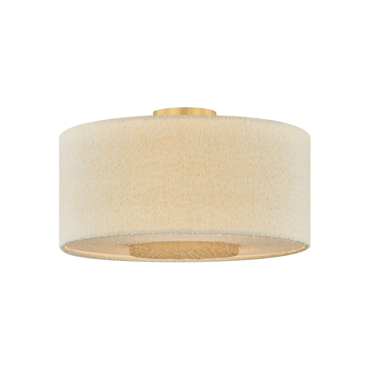 Wolfe Medium Semi-Flush 18", Ivory Boucle, Aged Brass and Beech Wood