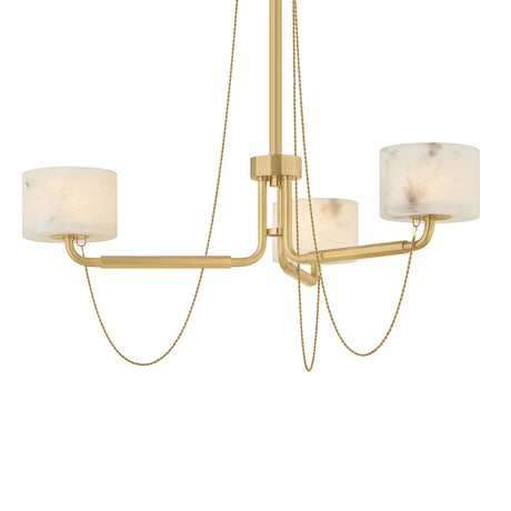 Halston 3 Light LED Chandelier 31", Vintage Brass and Alabaster