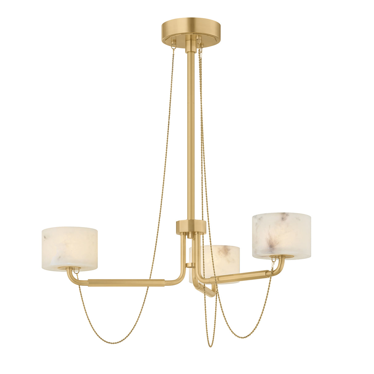 Halston 3 Light LED Chandelier 31", Vintage Brass and Alabaster