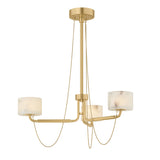Halston 3 Light LED Chandelier 31", Vintage Brass and Alabaster