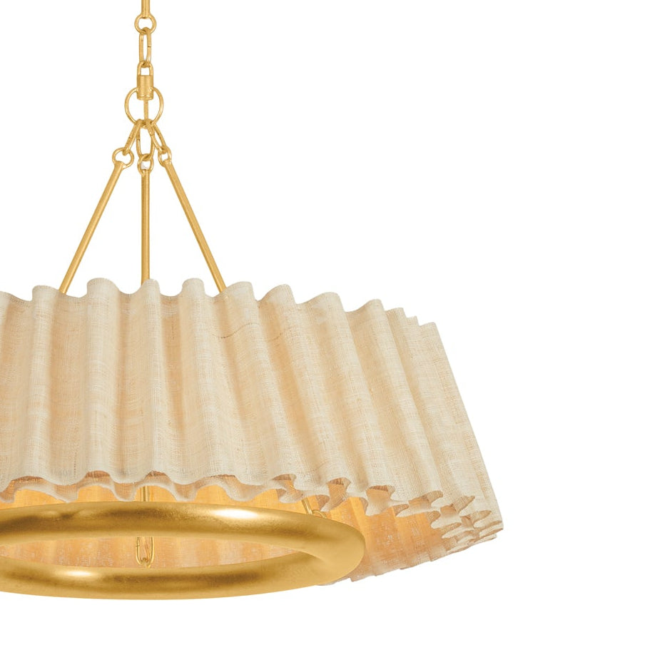 Dalton LED Chandelier 30", Natural Raffia and Gold Leaf