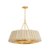 Dalton LED Chandelier 30", Natural Raffia and Gold Leaf