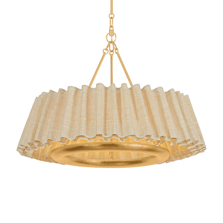 Dalton LED Chandelier 30", Natural Raffia and Gold Leaf