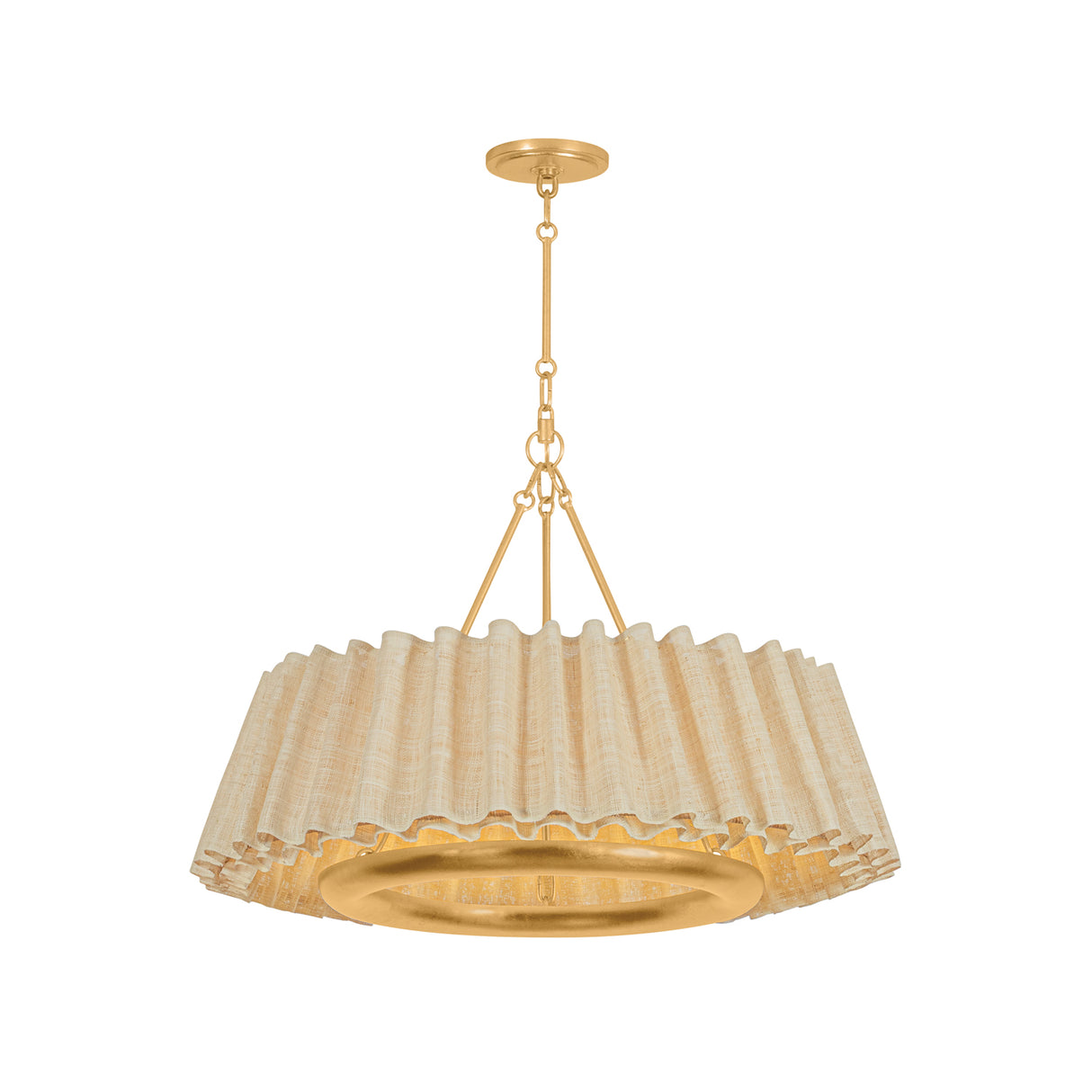 Dalton LED Chandelier 30", Natural Raffia and Gold Leaf