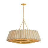 Dalton LED Chandelier 40". Natural Raffia and Gold Leaf