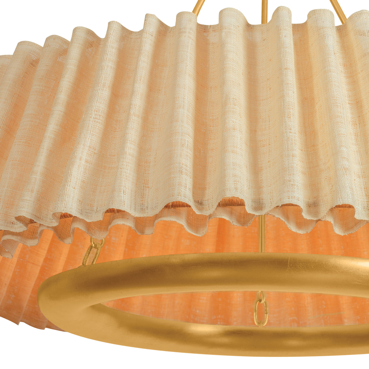 Dalton LED Chandelier 40". Natural Raffia and Gold Leaf