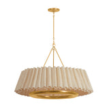 Dalton LED Chandelier 40". Natural Raffia and Gold Leaf