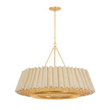Dalton LED Chandelier 40". Natural Raffia and Gold Leaf
