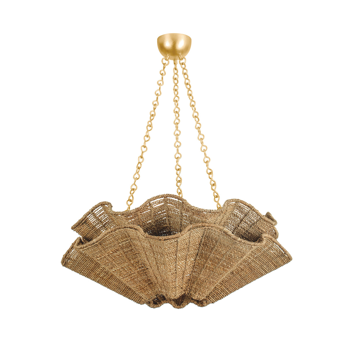 Andorra Large Chandelier 30", Natural Jute and Gold Leaf