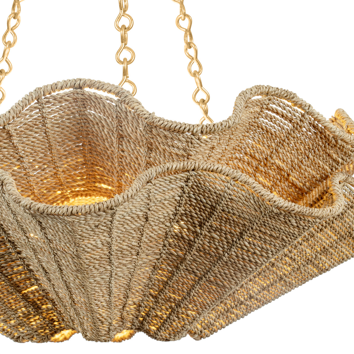Andorra Large Chandelier 30", Natural Jute and Gold Leaf