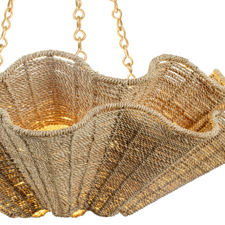 Andorra Large Chandelier 30", Natural Jute and Gold Leaf