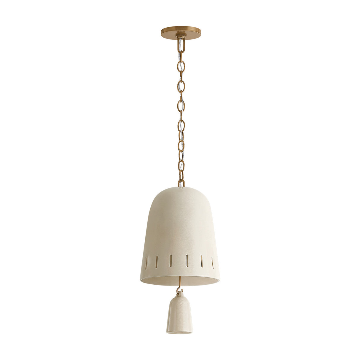 Briony Small Pendant 9", Ivory Glaze and Patina Brass