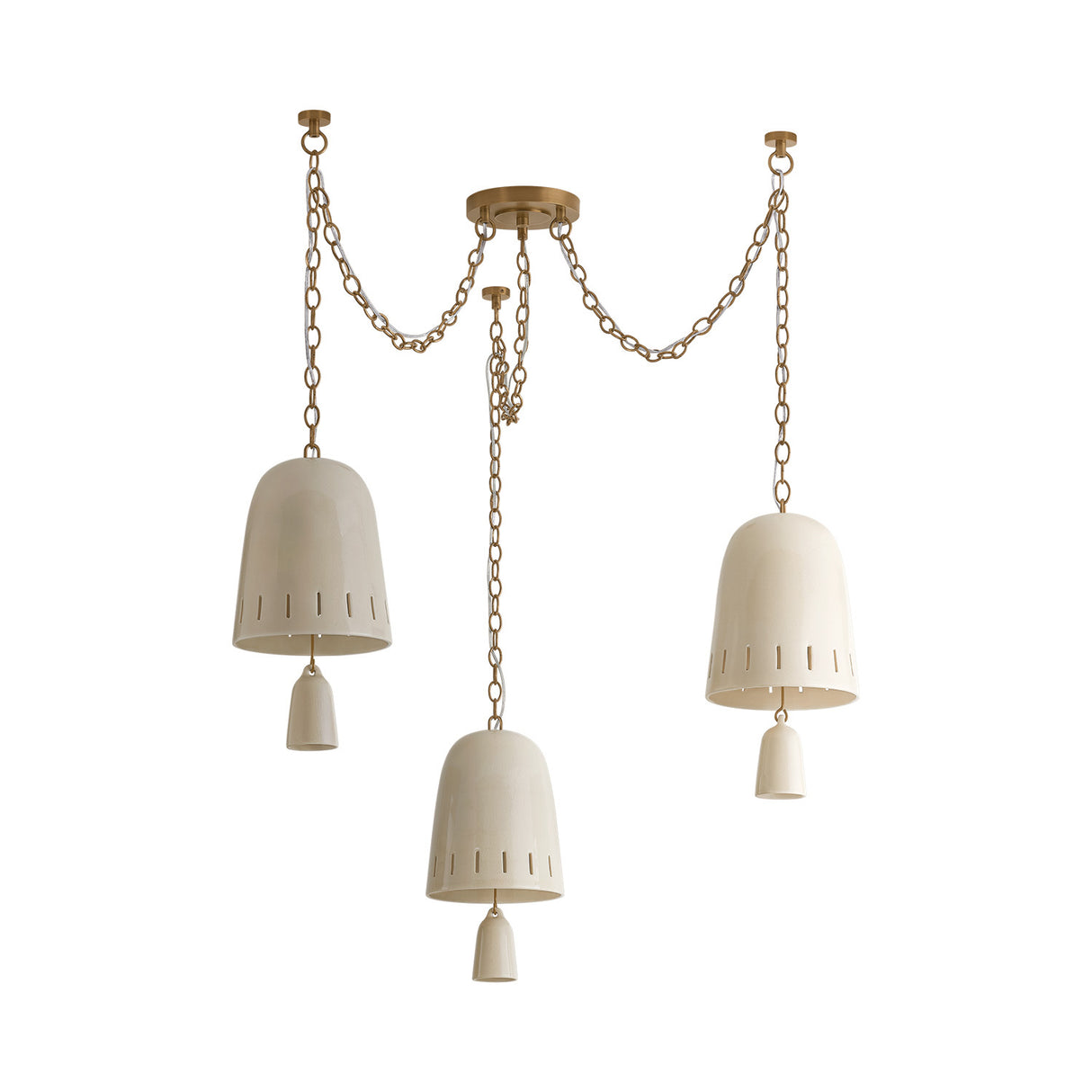 Briony 3 Light Swag Chandelier, Ivory Glaze and Patina Brass