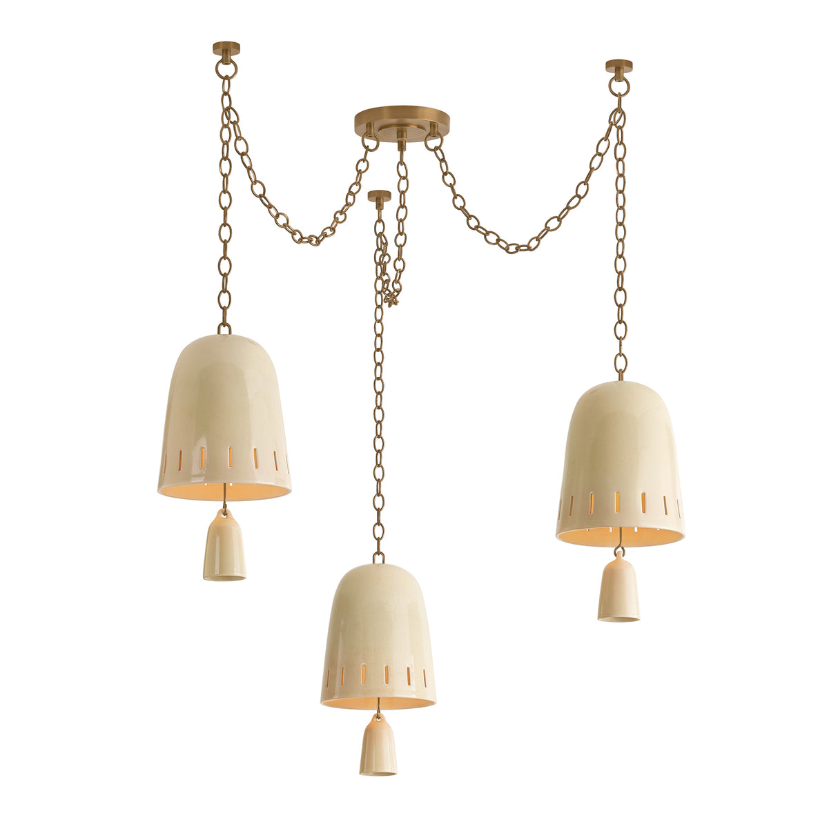 Briony 3 Light Swag Chandelier, Ivory Glaze and Patina Brass