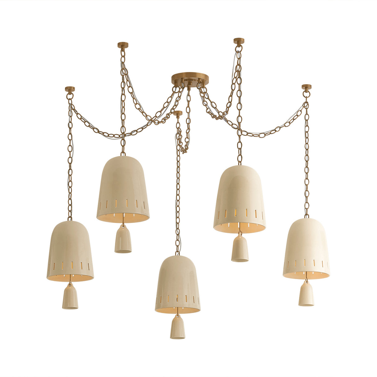 Briony 5 Light Swag Chandelier, Ivory Glaze and Patina Brass
