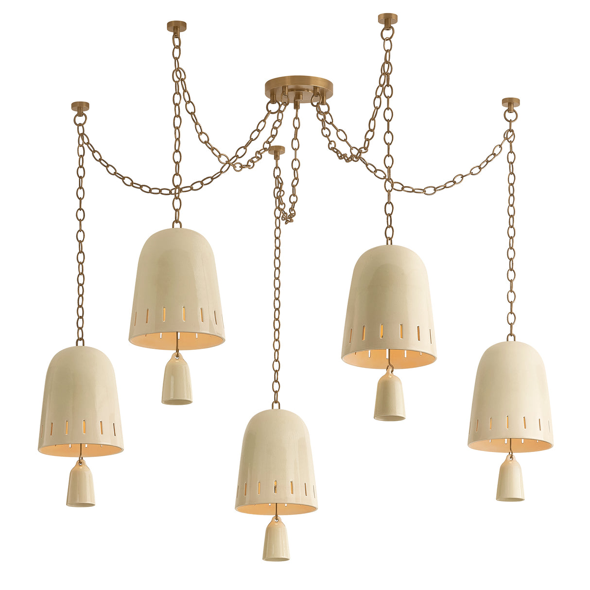 Briony 5 Light Swag Chandelier, Ivory Glaze and Patina Brass