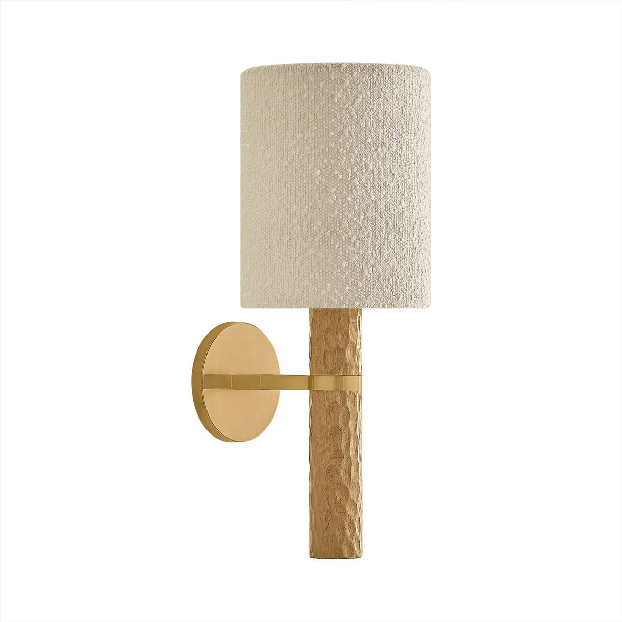 Gillian Wall Sconce 18", Ivory Boucle, Beech Wood, and Aged Brass