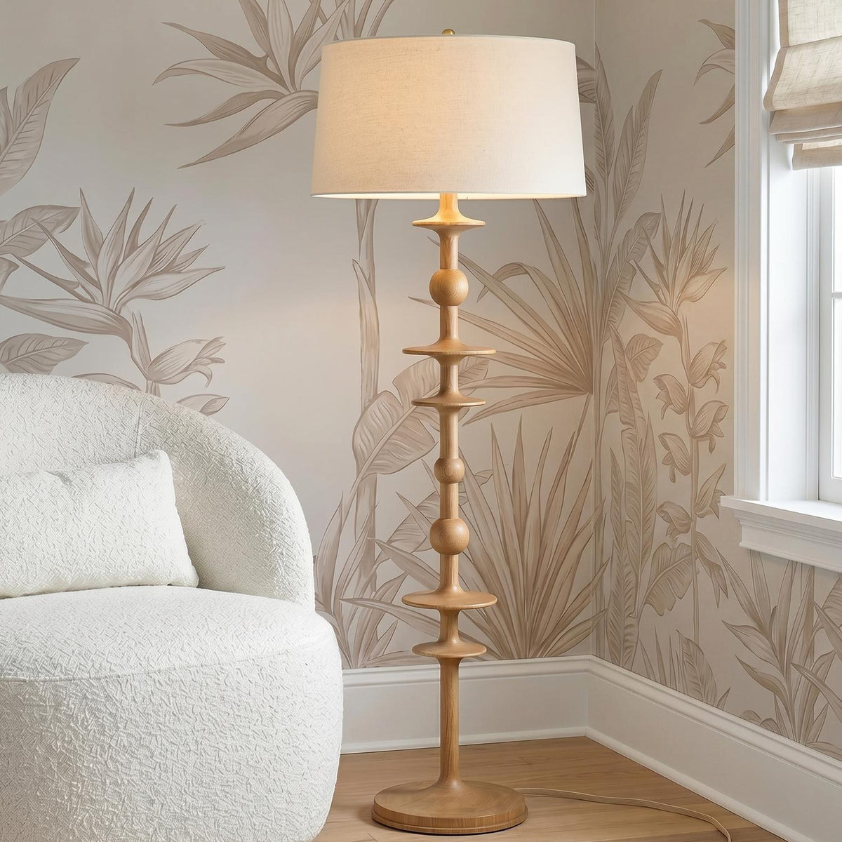 A coastal living room features the Hamish Floor Lamp 63