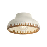 Nadira Semi-Flush 11", Cream, Rattan, and Aged Brass
