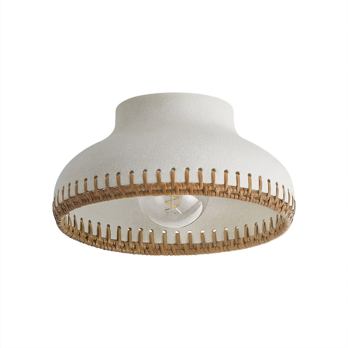 Nadira Semi-Flush 11", Cream, Rattan, and Aged Brass