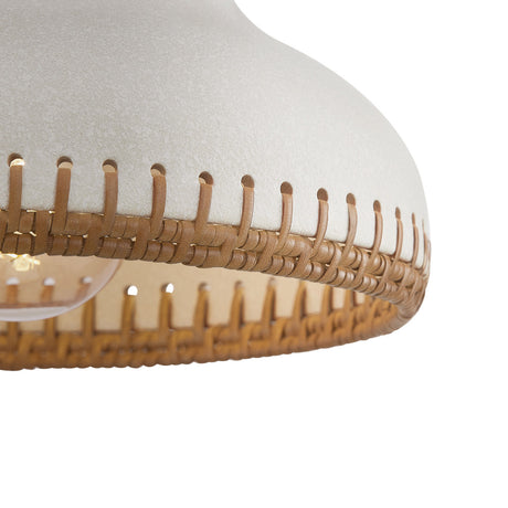 Nadira Semi-Flush 11", Cream, Rattan, and Aged Brass