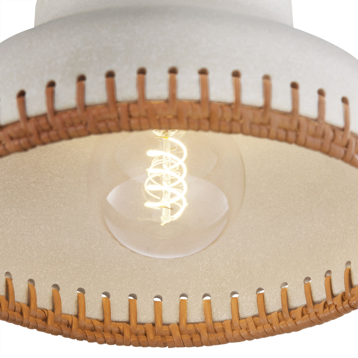 Nadira Semi-Flush 11", Cream, Rattan, and Aged Brass