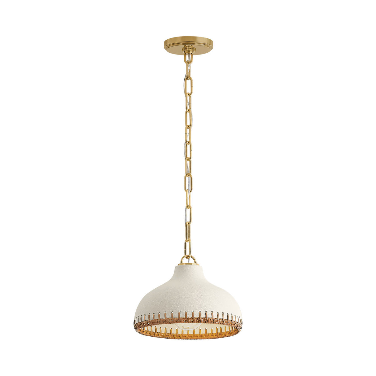 Nadira Small Pendant 11", Cream, Rattan, and Aged Brass