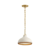 Nadira Small Pendant 11", Cream, Rattan, and Aged Brass
