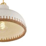 Nadira Small Pendant 11", Cream, Rattan, and Aged Brass