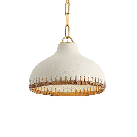 Nadira Small Pendant 11", Cream, Rattan, and Aged Brass
