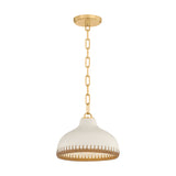 Nadira Small Pendant 11", Cream, Rattan, and Aged Brass
