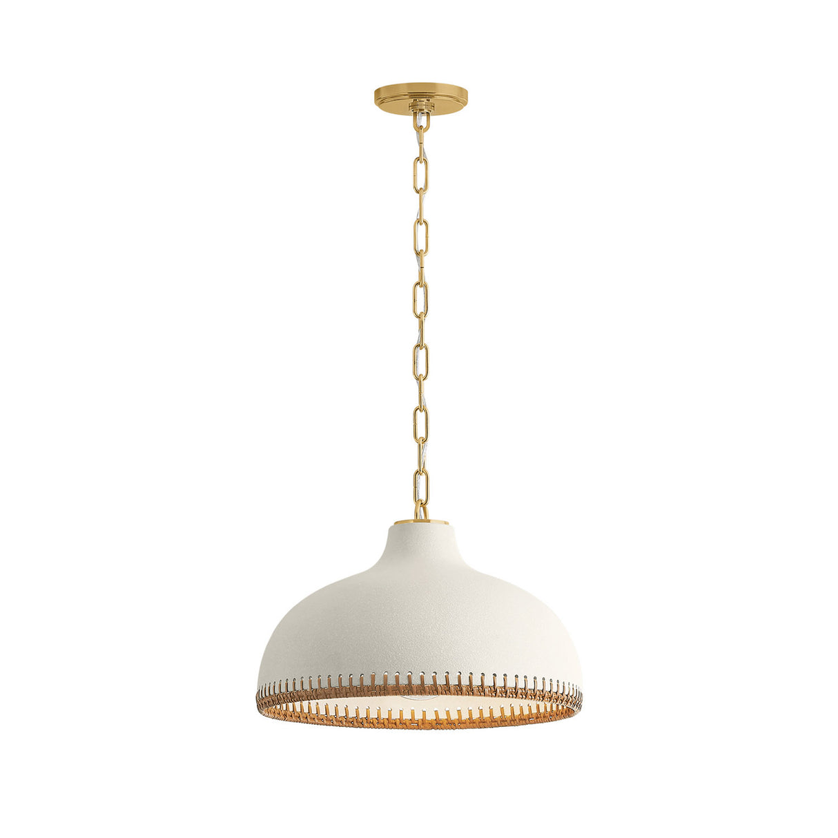 Nadira Medium Pendant 16", Cream, Rattan, and Aged Brass