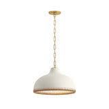 Nadira Medium Pendant 16", Cream, Rattan, and Aged Brass