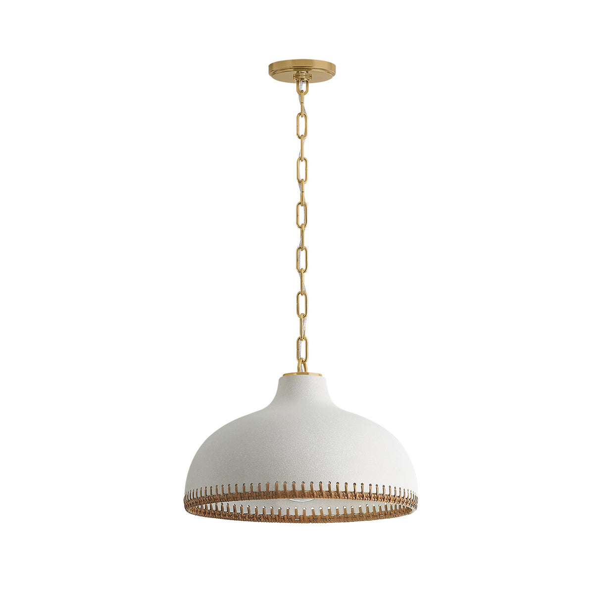 Nadira Medium Pendant 16", Cream, Rattan, and Aged Brass