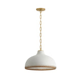 Nadira Medium Pendant 16", Cream, Rattan, and Aged Brass