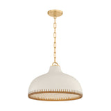 Nadira Medium Pendant 16", Cream, Rattan, and Aged Brass