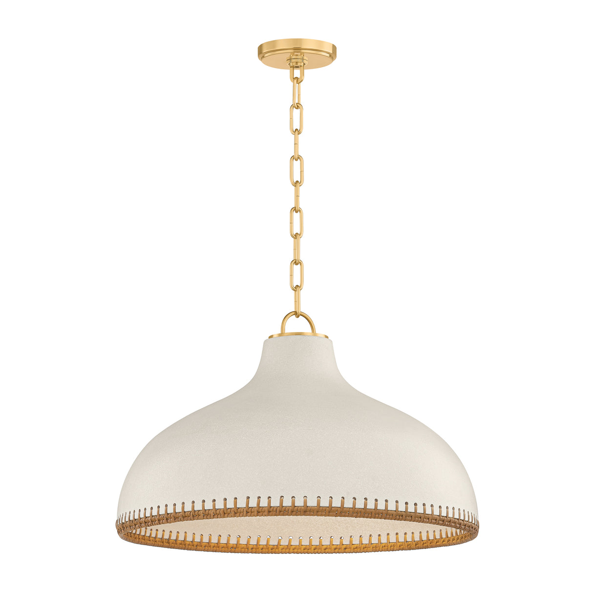 Nadira Large Pendant 21", Cream, Rattan, and Aged Brass
