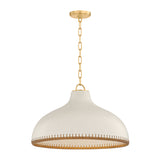 Nadira Large Pendant 21", Cream, Rattan, and Aged Brass