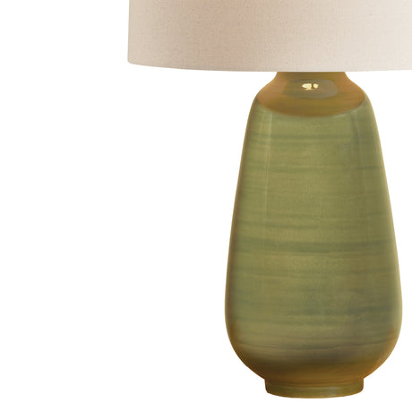 Prunella Table Lamp 27", Glossy Olive Glaze and Wheat Linen