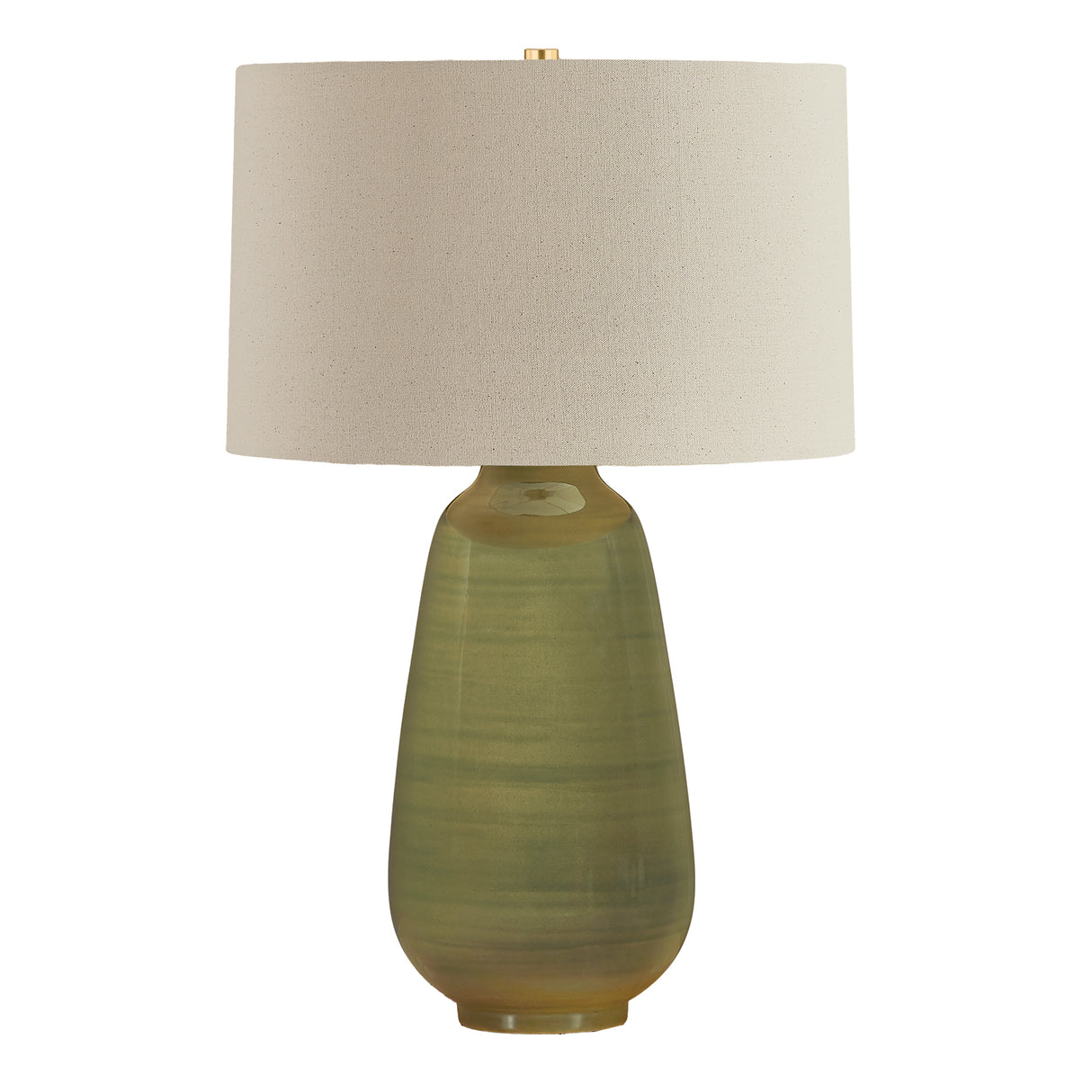 Prunella Table Lamp 27", Glossy Olive Glaze and Wheat Linen