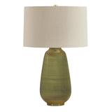 Prunella Table Lamp 27", Glossy Olive Glaze and Wheat Linen