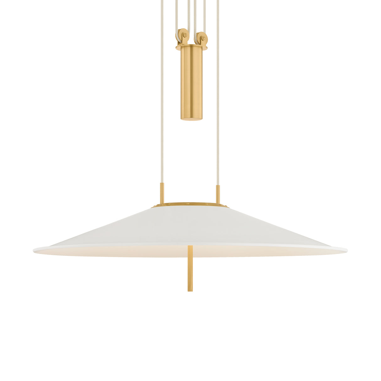 Elow Pull-Down LED Pendant 30", Matte White and Aged Brass